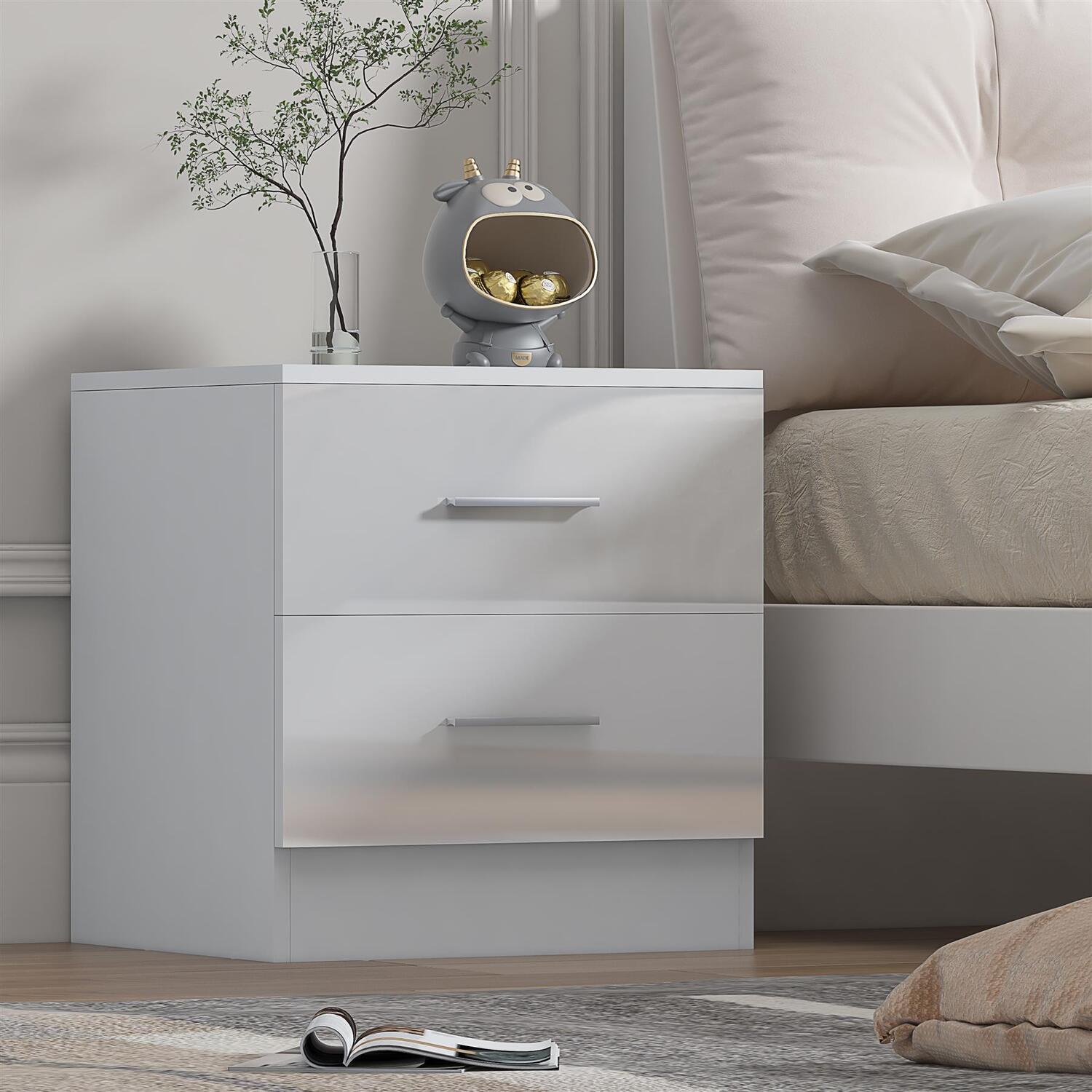 REFLECT 2 Drawer Bedside - White Gloss Fronts & White Matt Carcass - Image 6