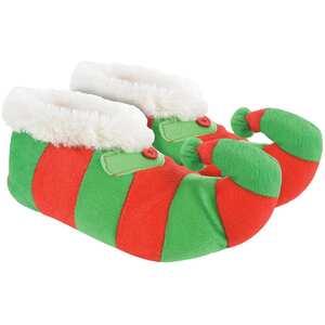 Kids Christmas Novelty Green & Red Striped Elf Slippers