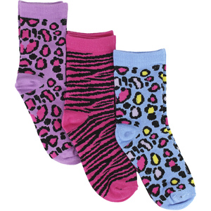 6 Pack Girls Animal Print Cotton Socks | Colourful Camo Patterned Socks
