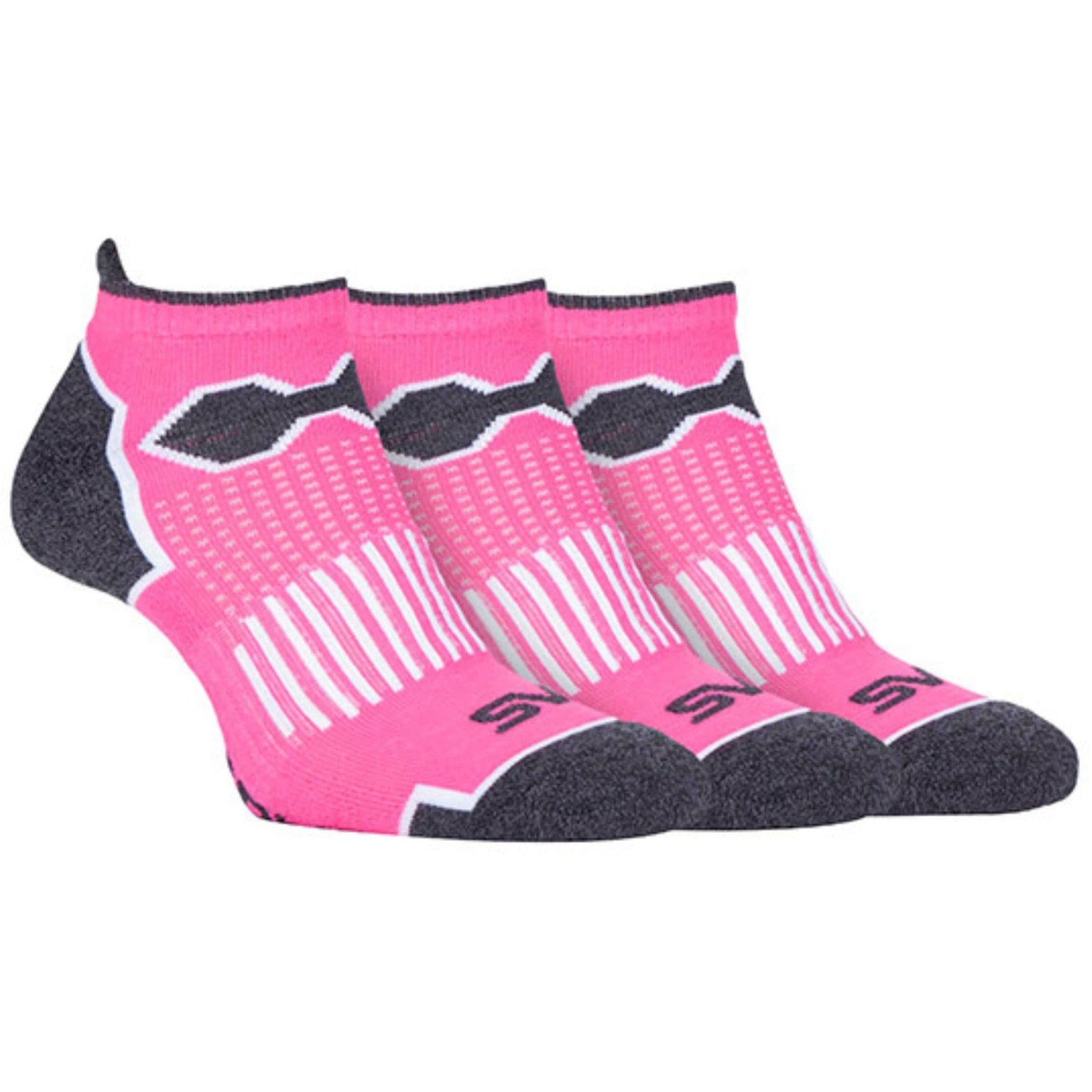 Storm Bloc Womens 3 Pack Ladies Short Ankle Running Sports Socks with Arch Support - Pink - Size UK 4-6.5