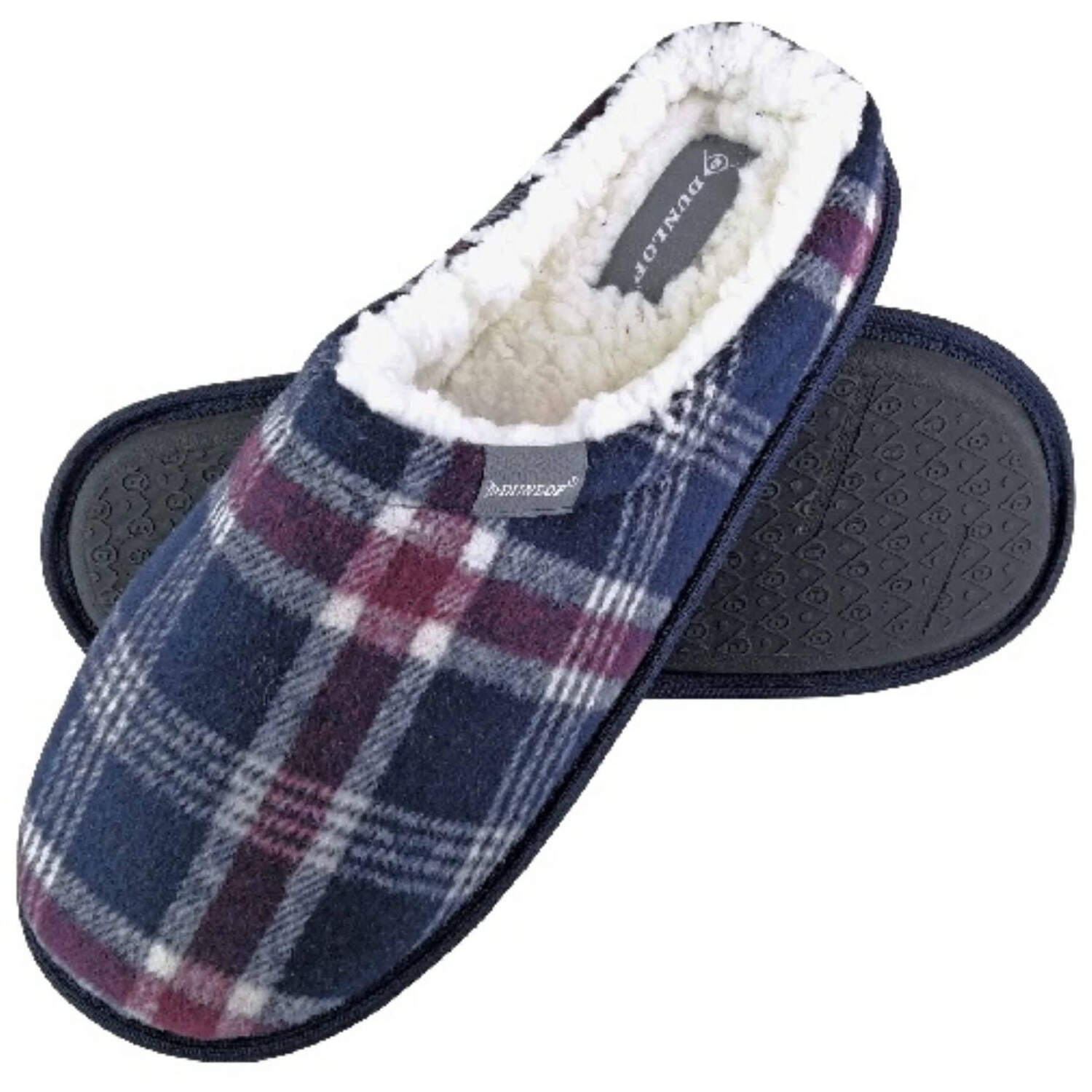 Dunlop Mens Fleece Lined Mule Checked Slippers