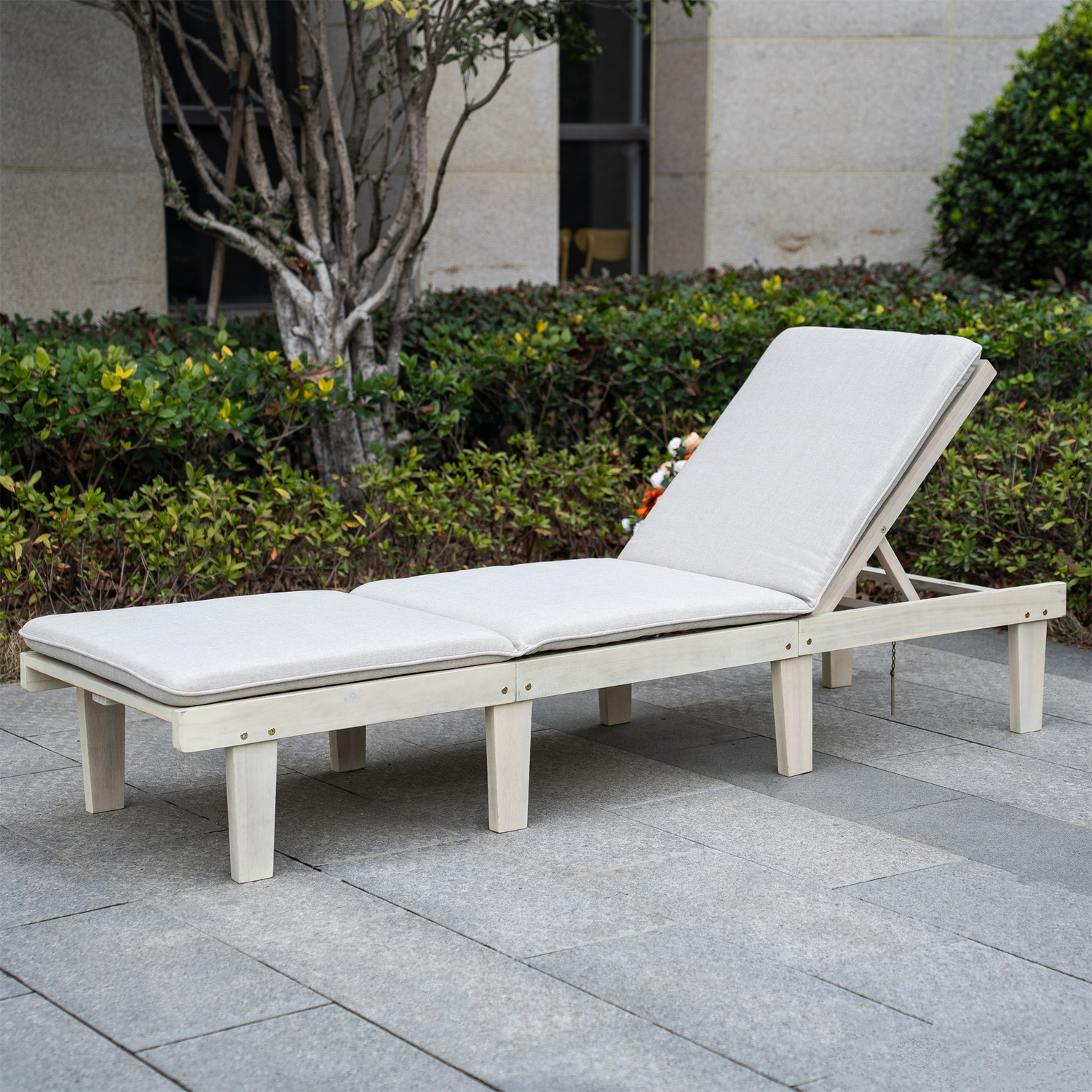 Abrihome Acacia Wood Outdoor Lounger With Table Set - Natural Wood / 26.5Kg