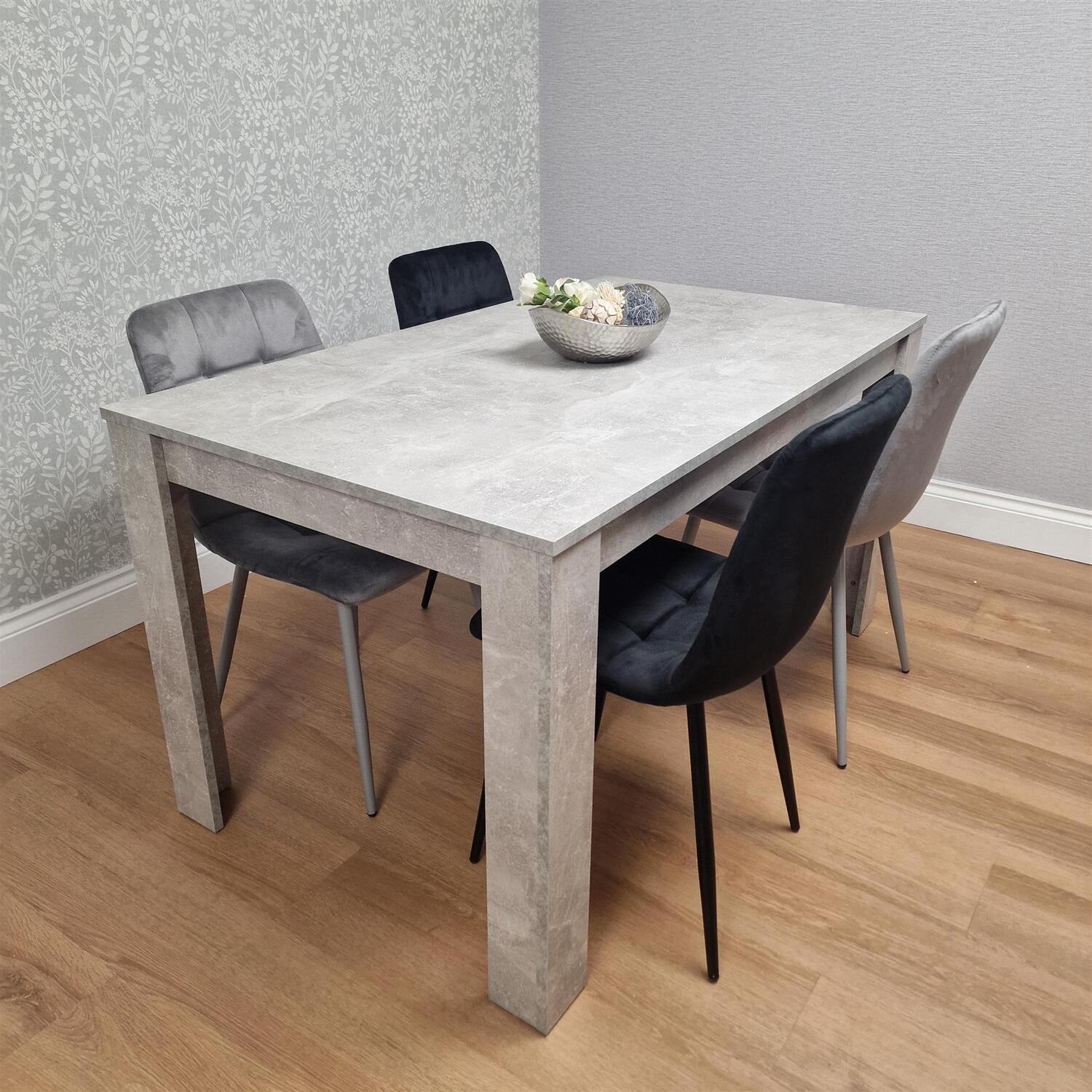 Kosy Koala Stone Grey Effect Wood Dining Table With 4 Velvet Chairs Dining Room Furniture Set - Grey
