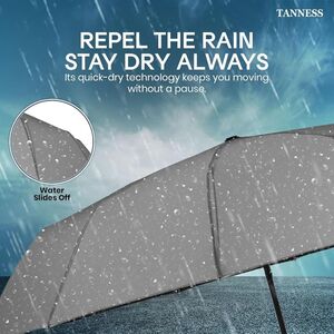 TANNESS Windproof Folding Umbrella with 10-Rib Waterproof Travel Design