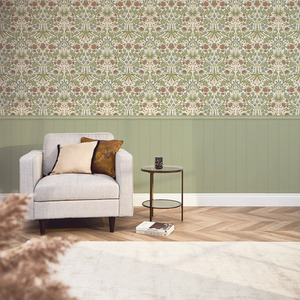 Tulip Trellis Panel Wallpaper in Sage Green on Cream with Sage Green Panel