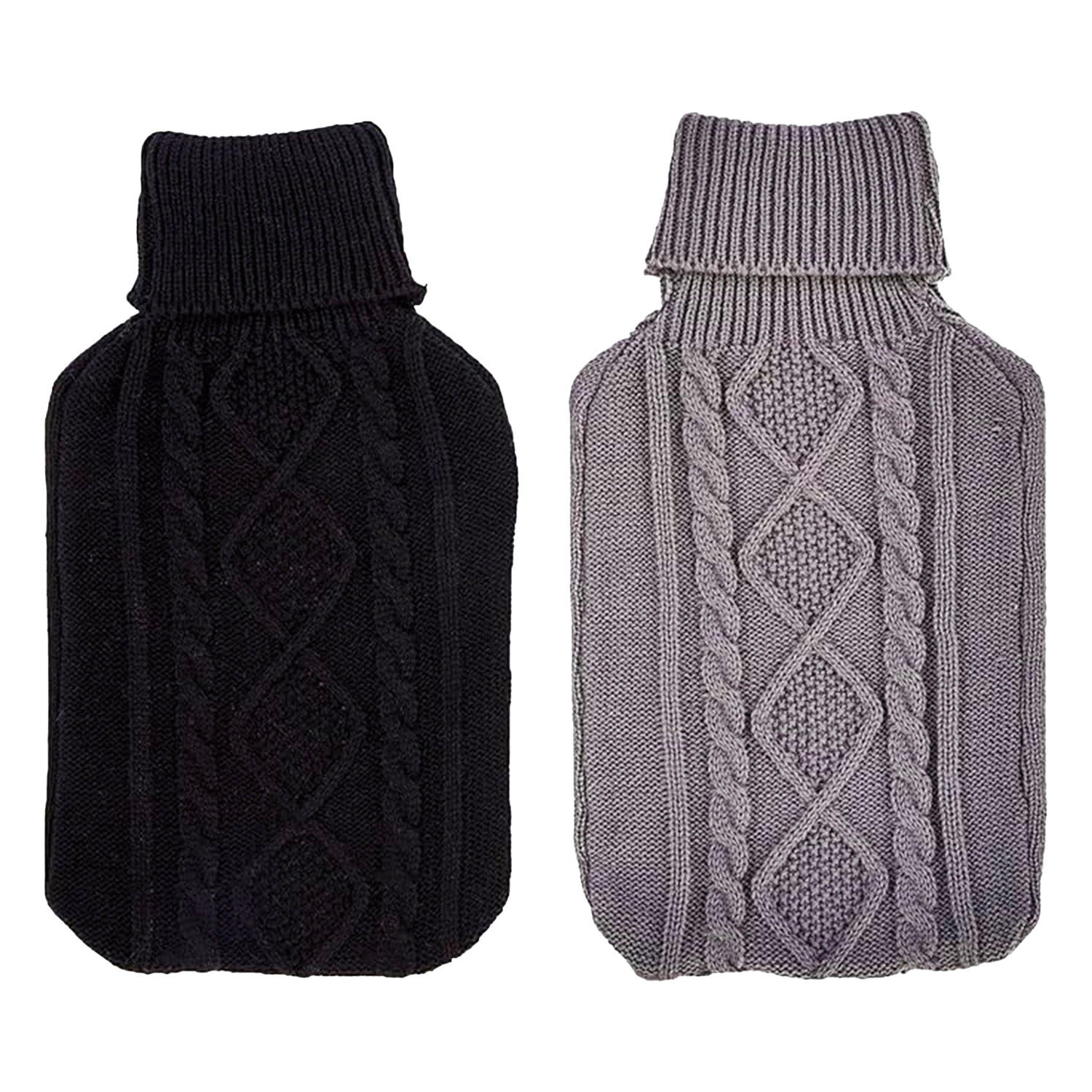 K Collection Cable Knit 2L Hot Water Bottle And Cover - Black/Charcoal