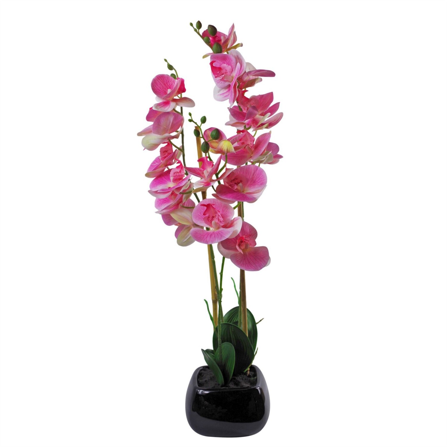 Artificial Orchid In Black Ceramic Planter 70cm - Pink