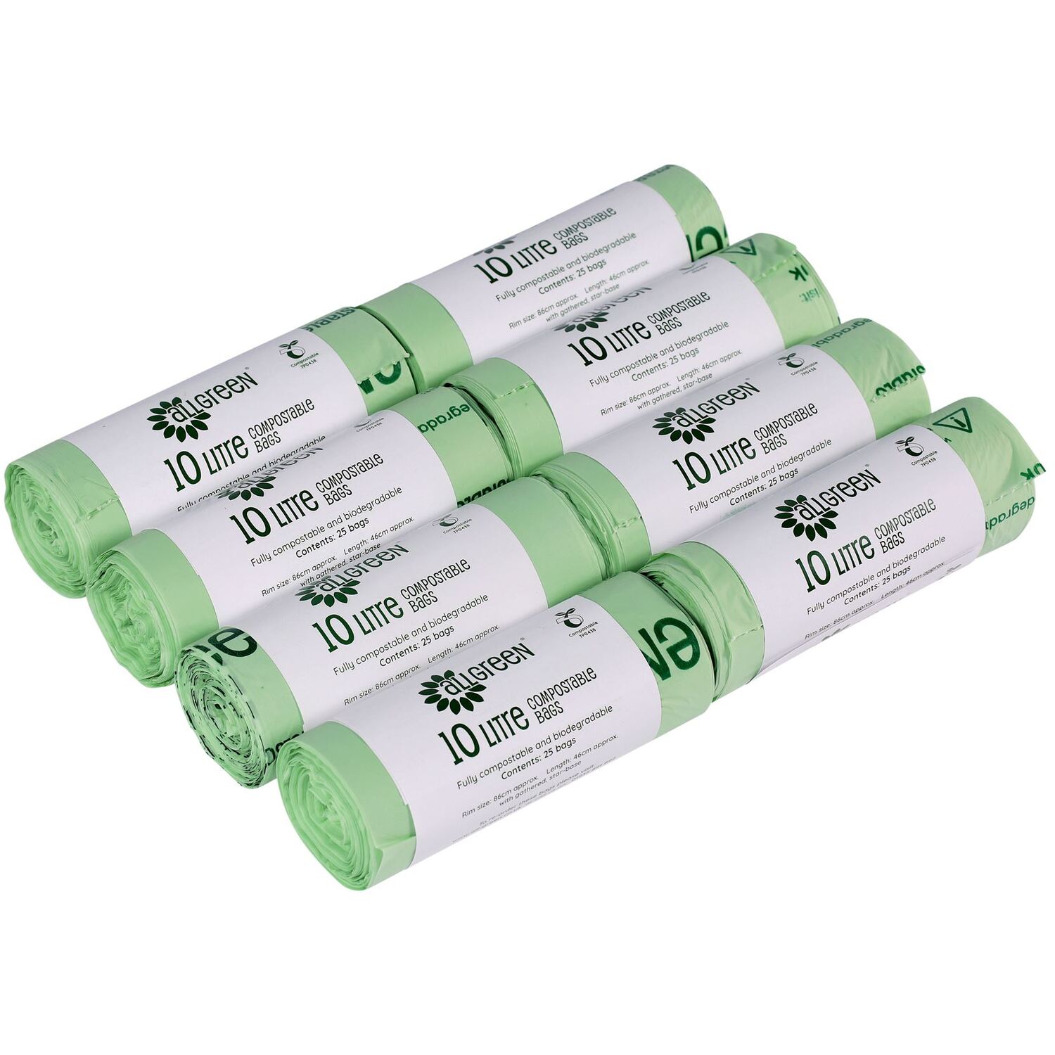 All-Green 10 Litre Compostable Food Waste Bin Liners - Green / 8