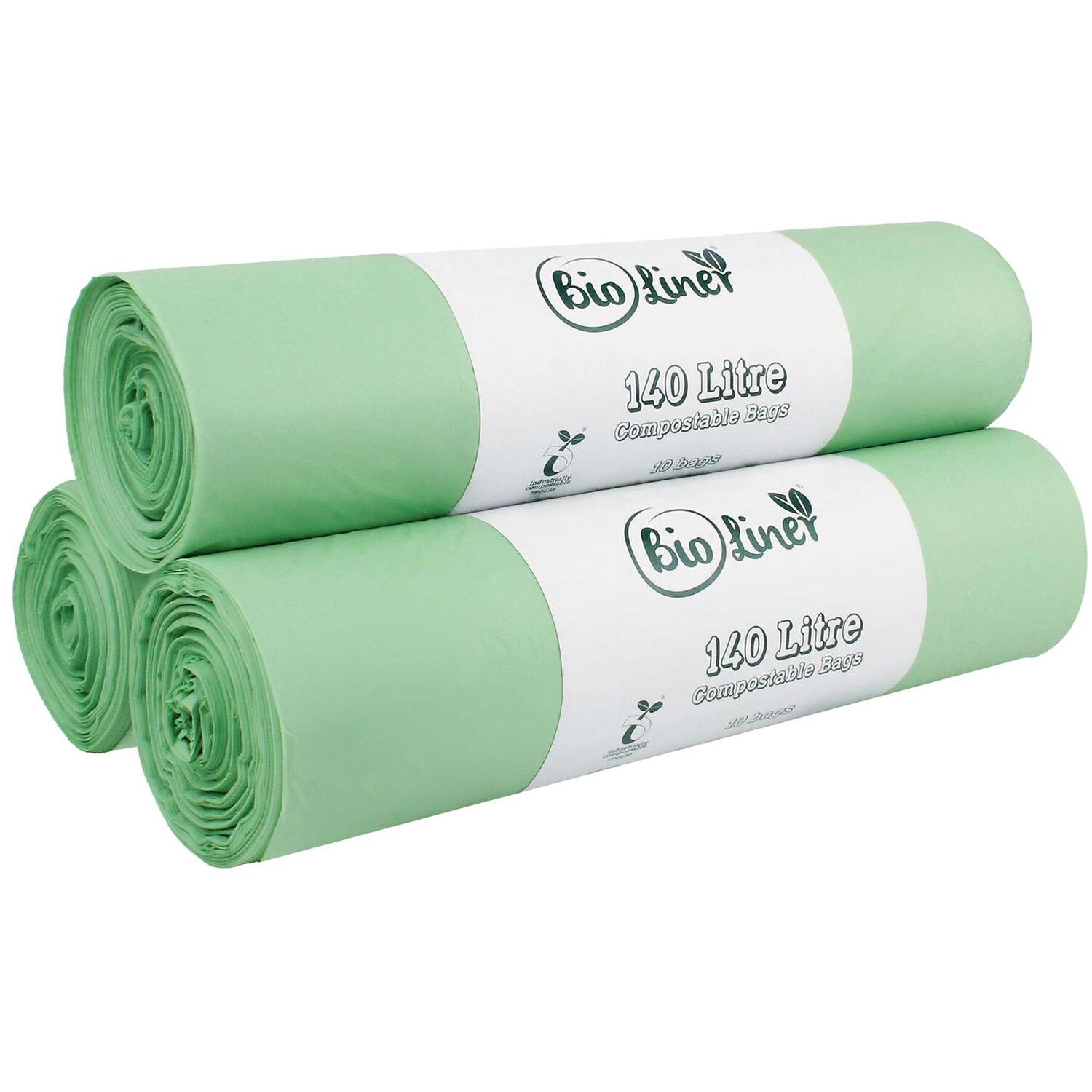 Bioliner 140 Litre Compostable Large Wheelie Bin Bags - Green / 3