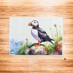 Coastal Puffins Smooth Glass Worktop Saver - Small Chopping Board