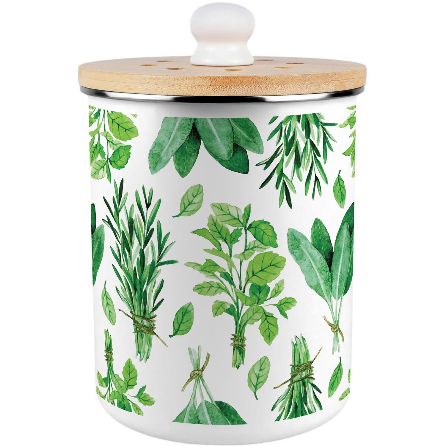 Green Herbs Compost Caddy - Metal 2L Decorative Kitchen Compost Caddy Gift - Image 2