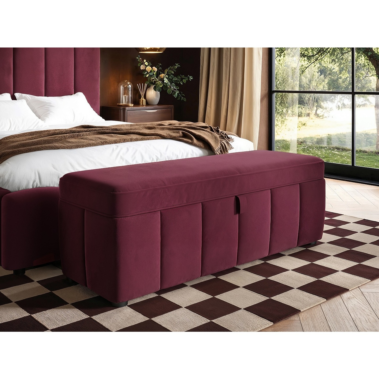 Solace+Co Emilie Ottoman Blanket Box - Burgundy