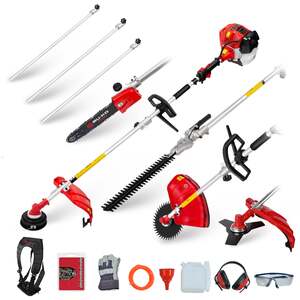 52cc Petrol Garden Multi Tool 3 Extension Poles, Strimmer, Hedge Trimmer, Pruner, Brush Cutter