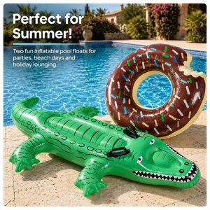 Adult Pool Float Bundle Crocodile & Donut 152cm 107cm Great Value Set