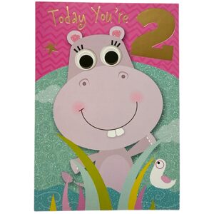 Age 02 Female Juvenile Funny Hippopotamus Birthday Card