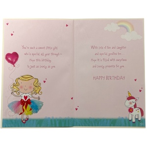 Daughter Age 1 Girl And Unicorn Design Juvenile Birthday Card With Badge