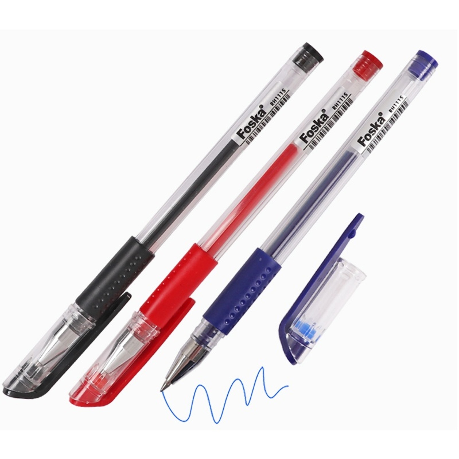 Foska Pack Of 12 Rubber Grip Blue Gel Pens 0.5Mm - Red