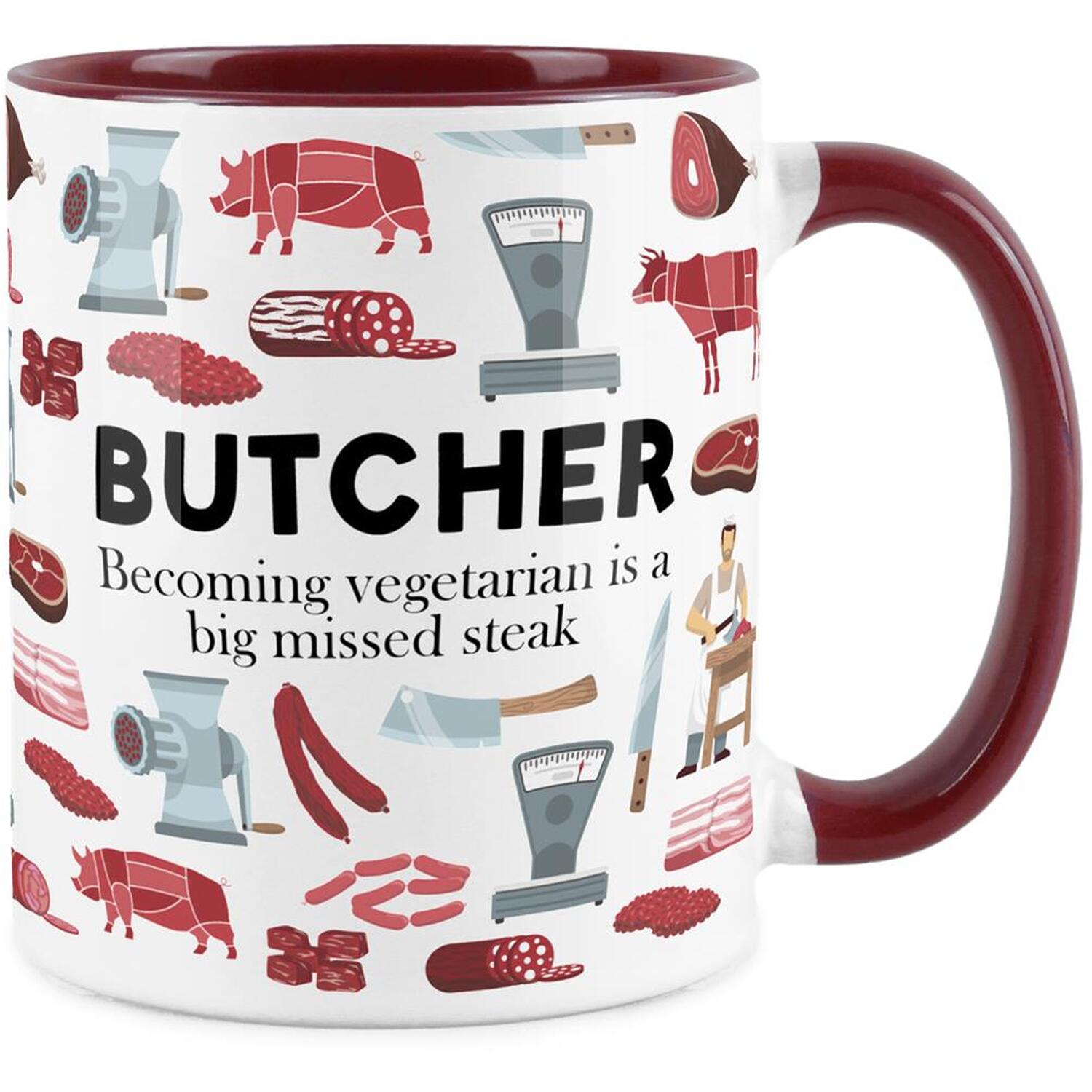 Purely Home Novelty Butcher Maroon Mug - Coffee/Tea Ceramic Cup Gift - Maroon