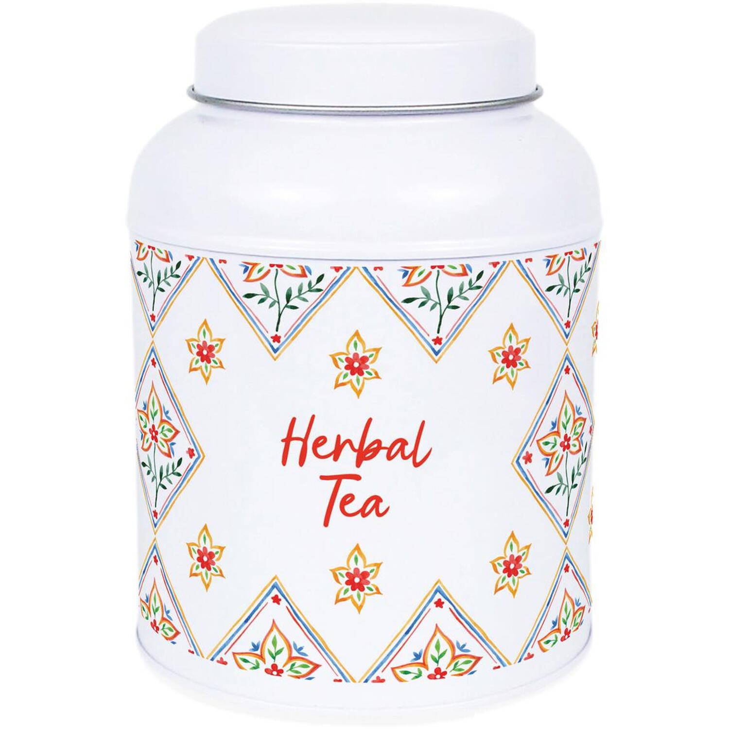 Diamond Floral Herbal Tea Canister - Small Domed Lid Kitchen Storage Tin - Image 2