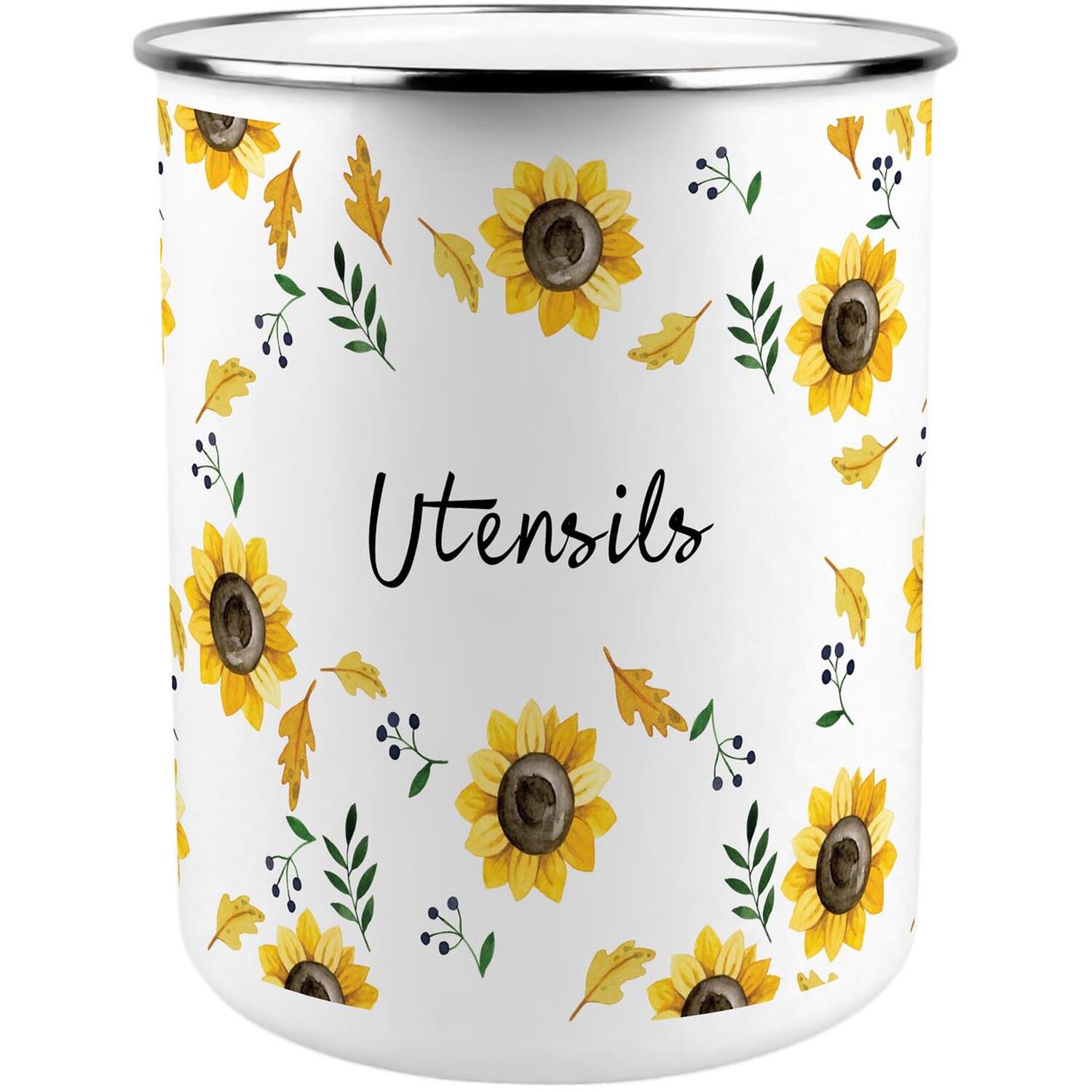 Sunflowers Utensil Pot - Enamel XL Kitchen Utensil Organiser Decor Gift - Image 2