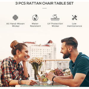3 Piece Rattan Garden Bistro Set with Coffee Table