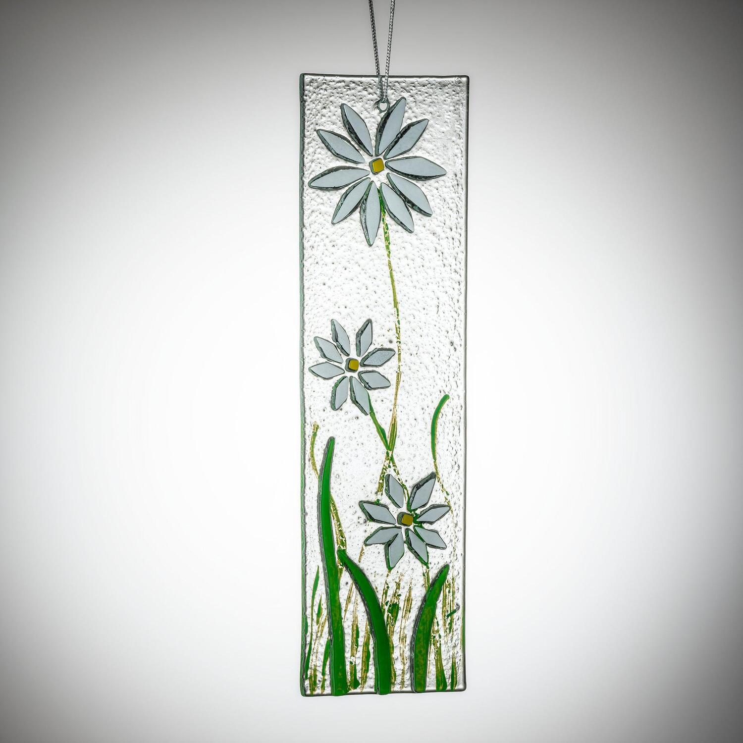 Sienna Glass Hanging Decorative Flower Plaque White