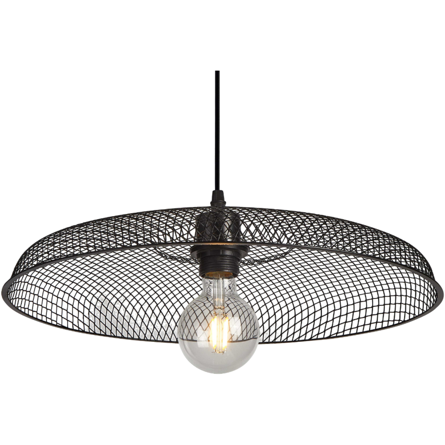 First Choice Lighting Cassidy Large Black Mesh Easy Fit Metal Pendant Shade - Black