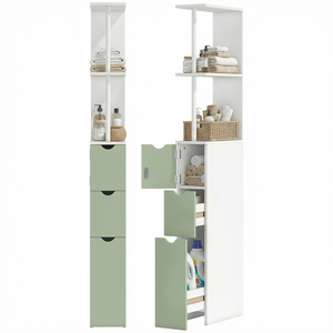White and Light Green HOMCOM Tall Bathroom Cabinet Bathroom Storage Cabinet with Drawers shot 18189869