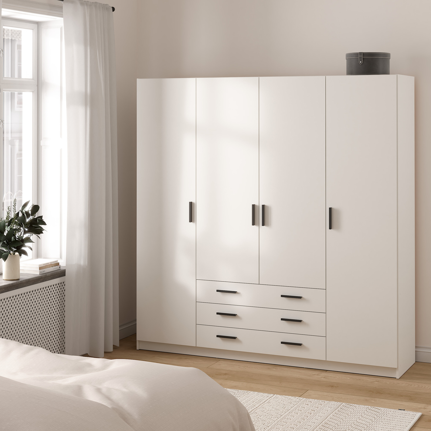 B&Q -  Sprint Wardrobe With 4 Doors + 3 Drawers In White - Image 3