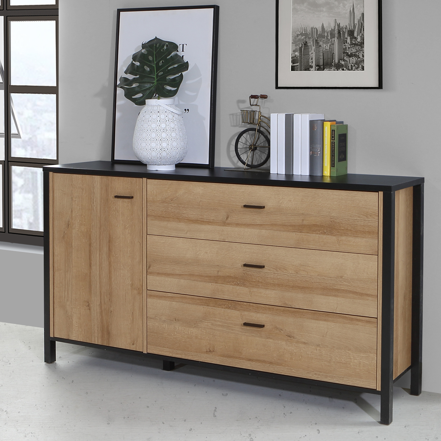 Furniture To Go Black High Rock Sideboard In Matt /Riviera Oak - 151.3 - 1 - Image 4