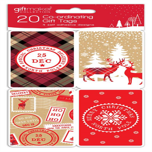Pack of 100 Coordinating Cosy Kraft Design Self Adhesive Christmas Gift Tags