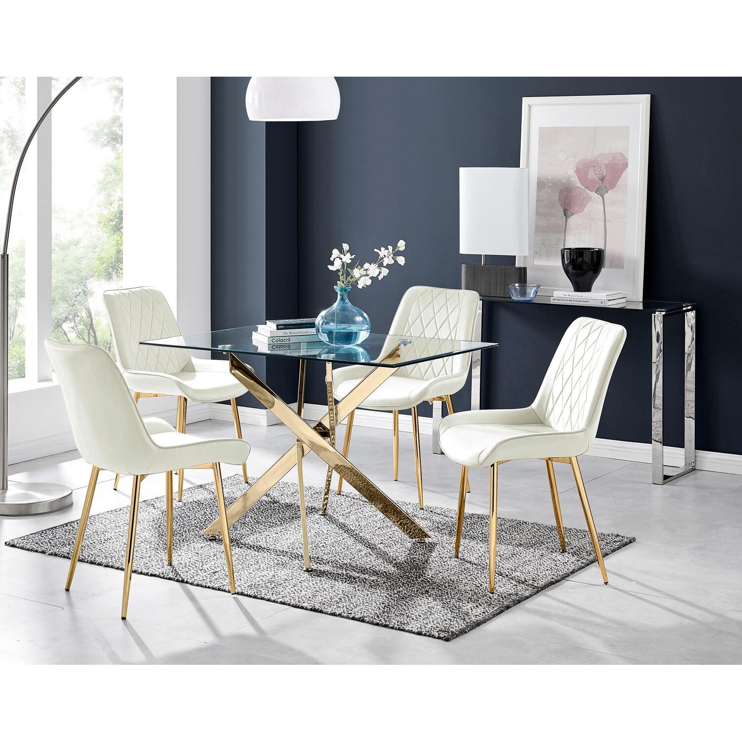 Furnitureboxuk Leonardo Dining Table With Four Pesaro Gold Leg Chairs - Cream