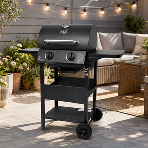 Outdoor 2 Burner Steel Gas BBQ Grill Side Shelves Rack Bottle Opener