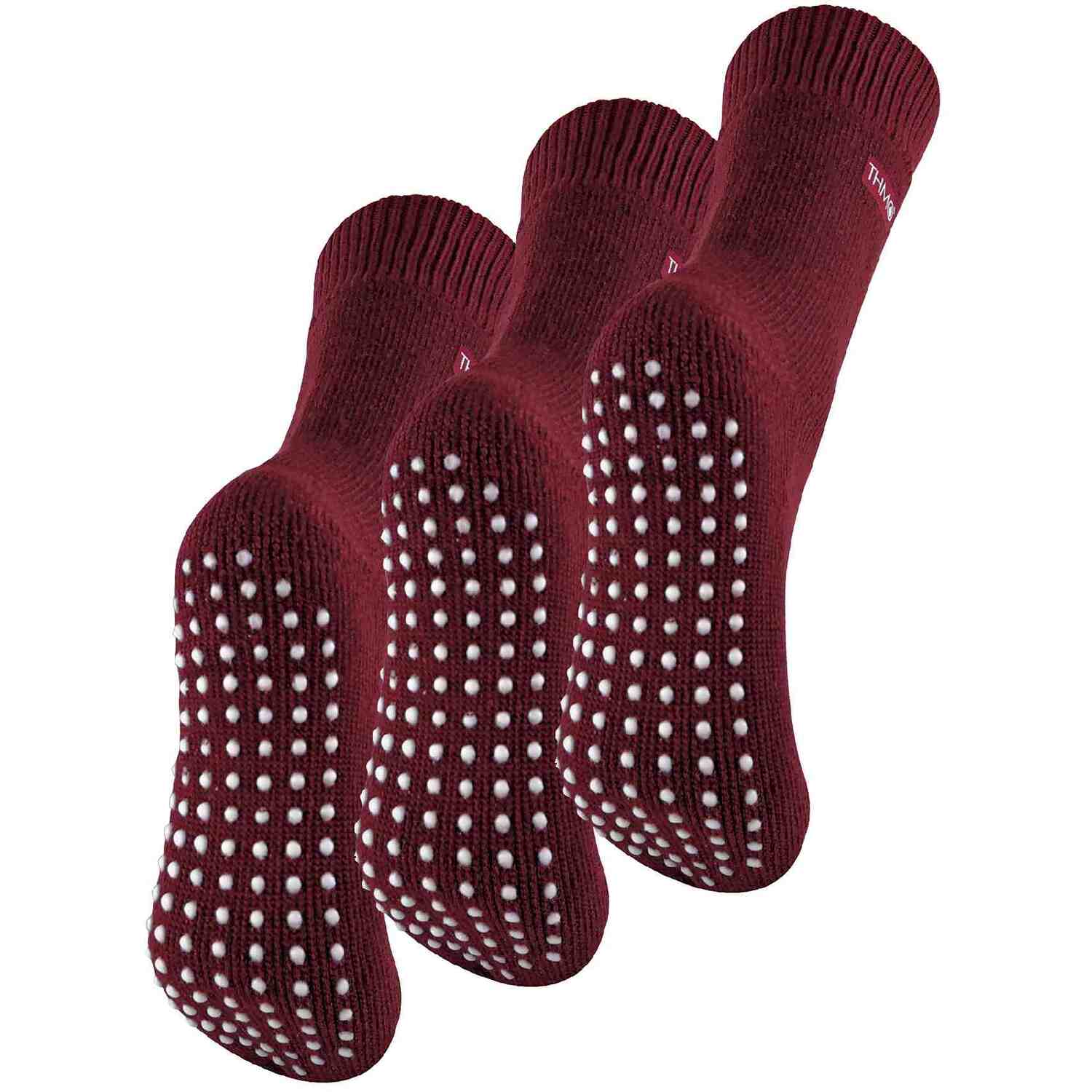 Thmo Women's Burgundy Pack Of 3 Thermal Indoor Slipper Socks With Grips - Image 4