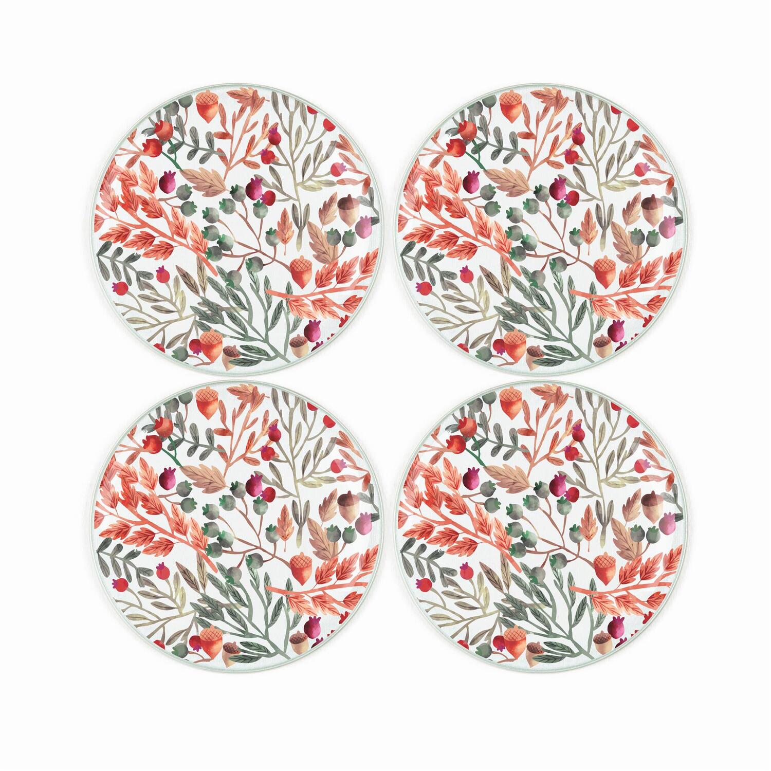 Autumn Acorns Coaster Set - Round Glass Flowers Drinks Coasters Set Gift - Image 3
