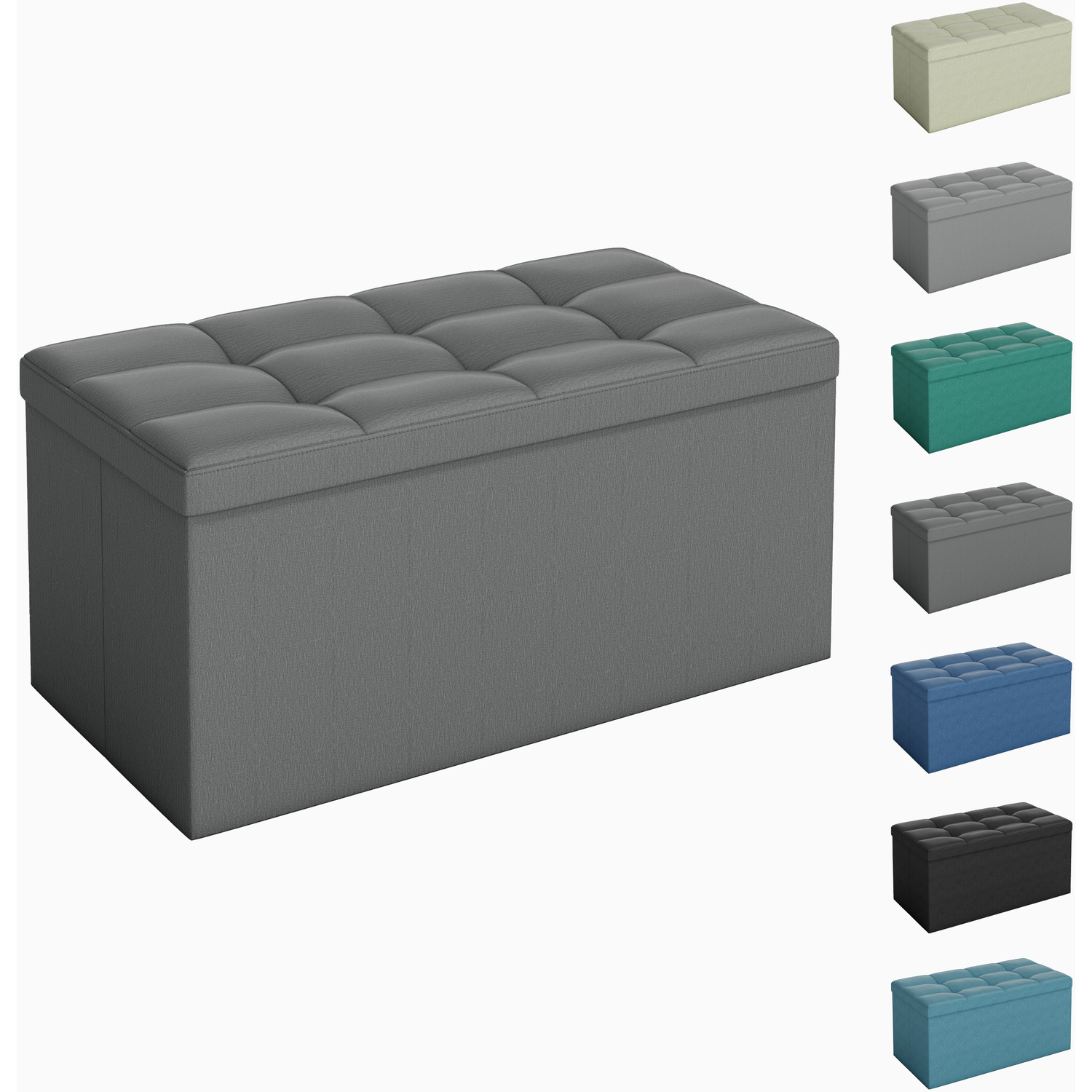 Mcc Foldable Storage Ottoman Bench With Lid, Large Storage Chest Footstool For Space Saving Seating & Storage Solution, 76 × 38 × 38 Cm Dark Grey - Image 2