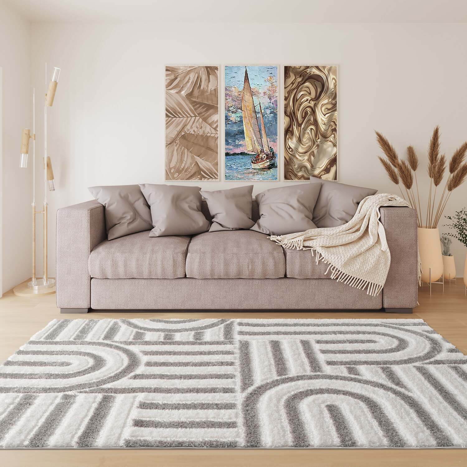 Ruglenza Isola Shaggy Rug - Cream / Mink / 230Cm