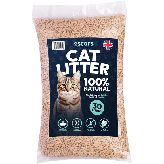 Oscars Cat Litter 30L - Ultra-Absorbent Wood Pellet Cat Litter - Non-Clumping, Dust-Free