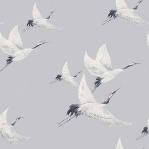 Soaring Cranes Wallpaper Sample - Grey