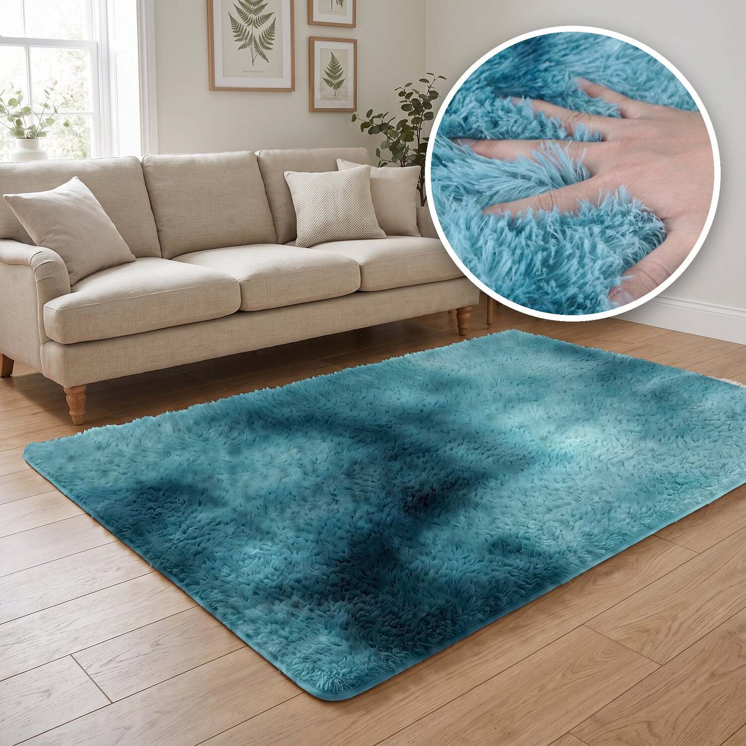The Rugs Lush Shaggy Duck Egg Blue Rug - Duck Egg Blue / 60Cm / 100Cm / 0.16Kg