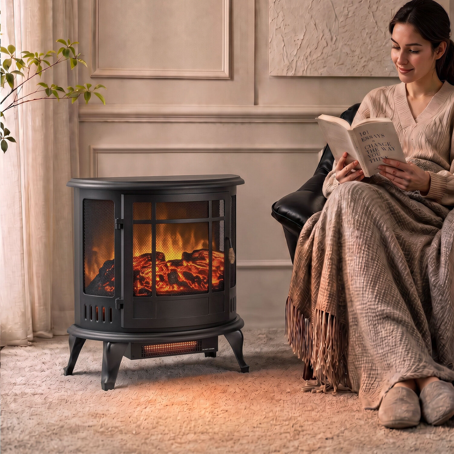 Homcom Black Electric Fireplace Stove With Realistic Flame, Fire Place, - Image 6
