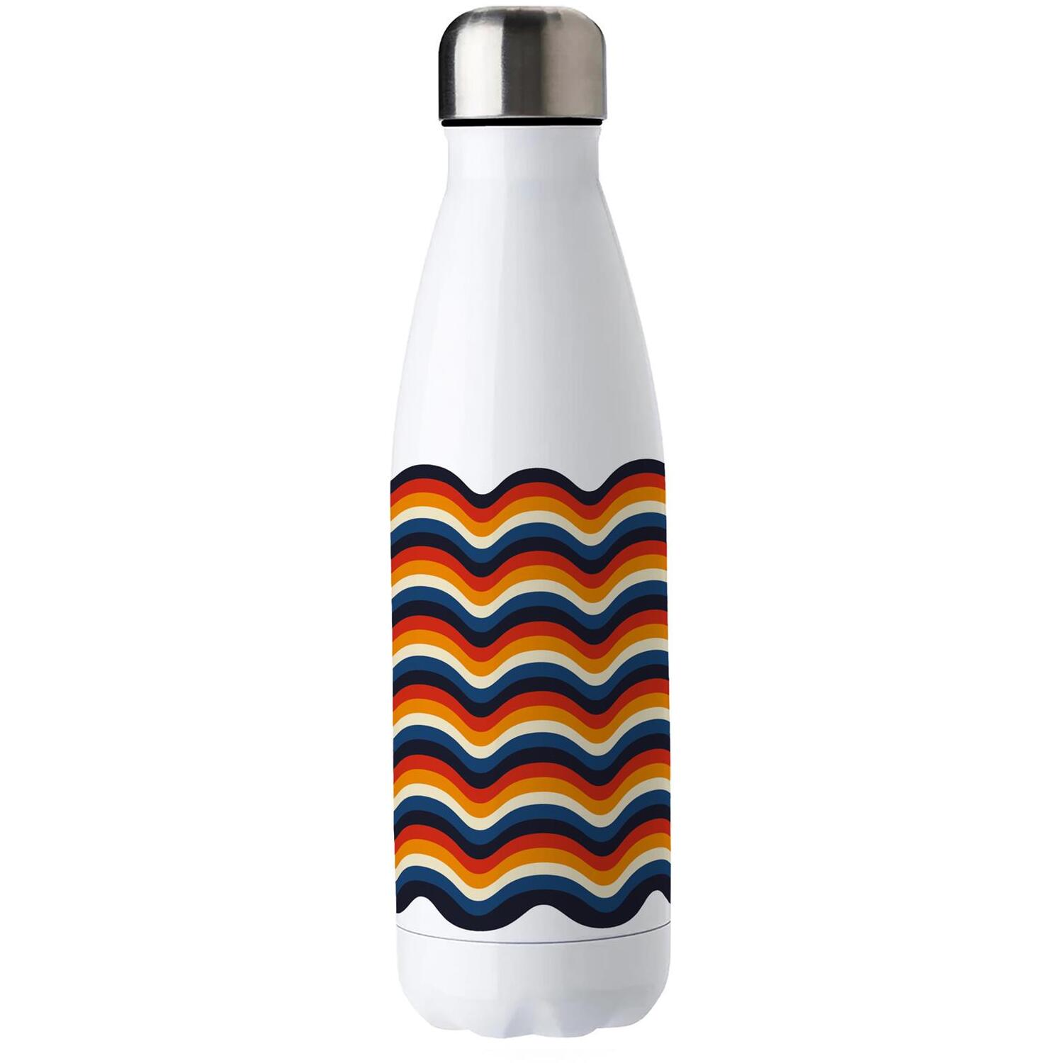 B&Q -  Retro Waves Stainless Steel Water BottleColourful Rainbow Stripe PresentsDouble Walled 500Ml Metal Hot/cold Drinks Bottle - Image 3