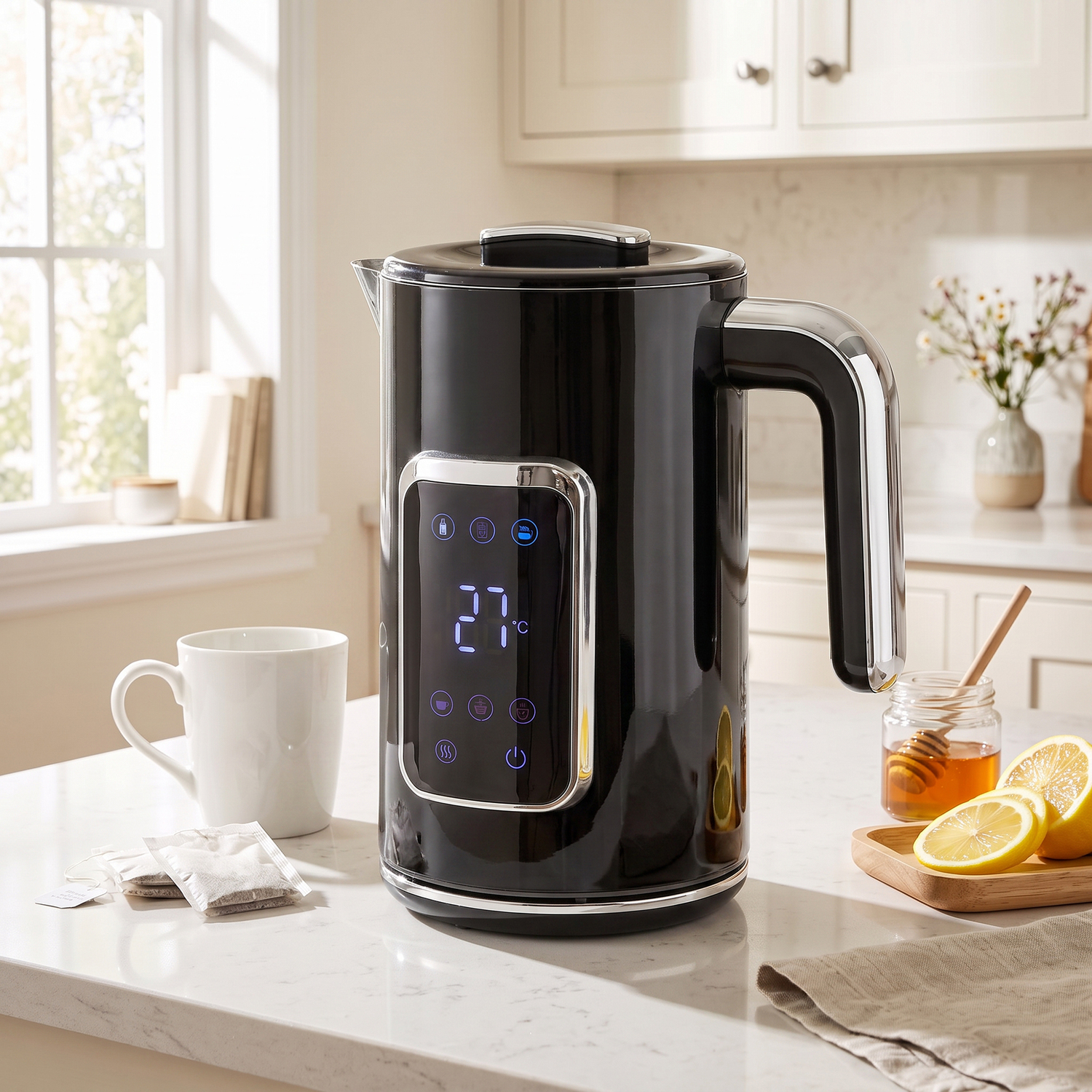 Homcom Black 1.7L Fast Boil 3000W Electric Kettle With Led Display, - Image 4