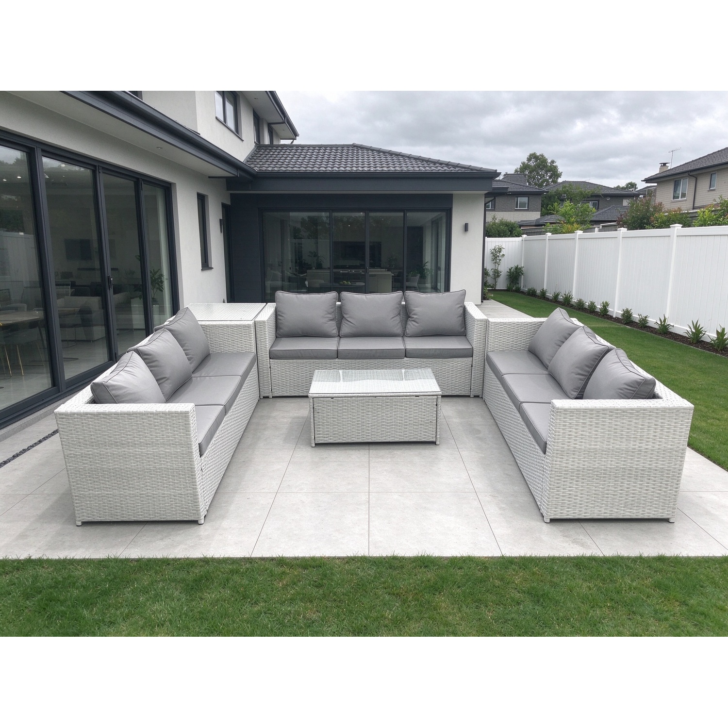 Fimous Light/Grey Rattan Garden Outdoor Furniture Set 9 Seater Garden Sofa Coffee Table Set With Side Table Mixed - Image 2