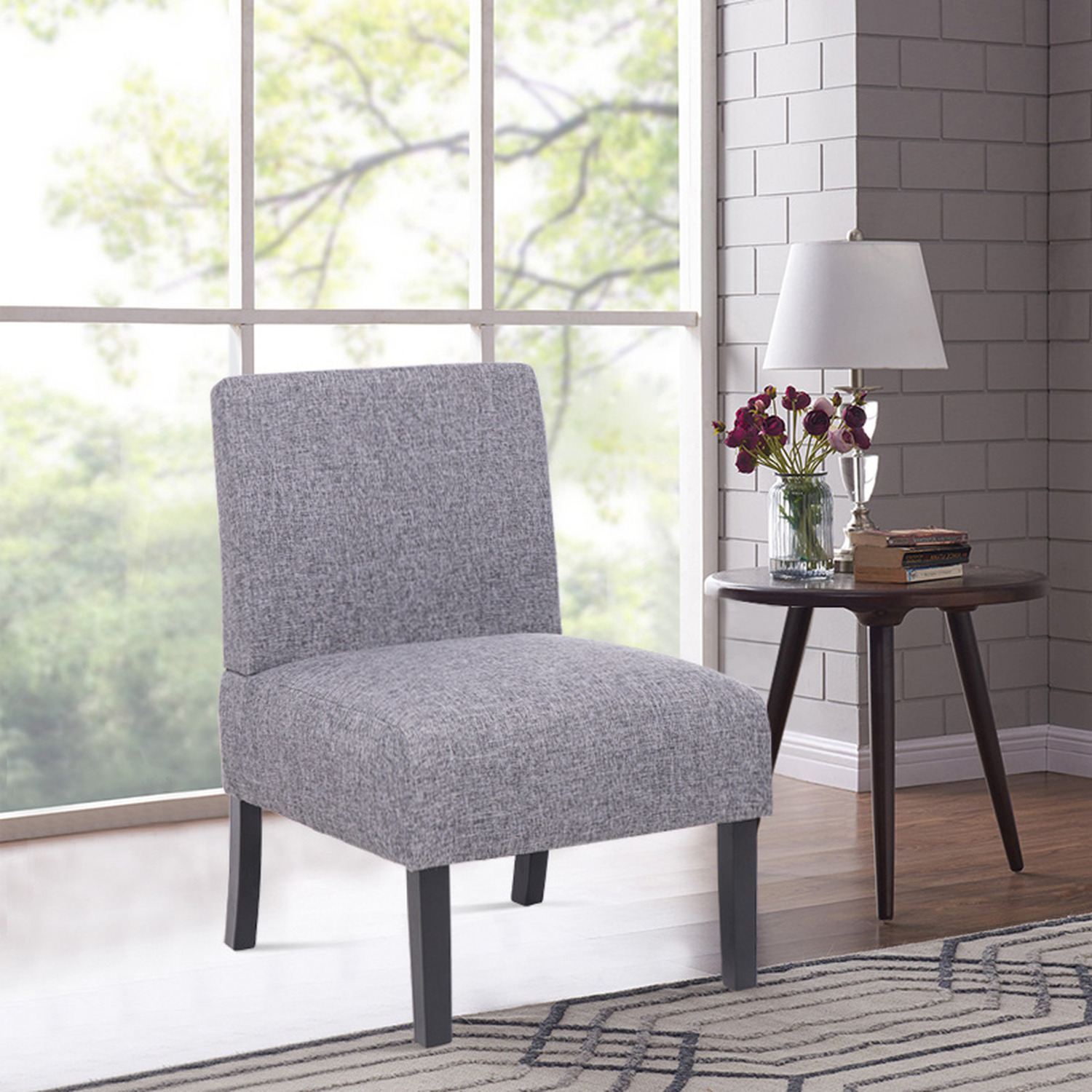Livingandhome - Deep Cushion Linen Dining Chair - Grey thumbnail