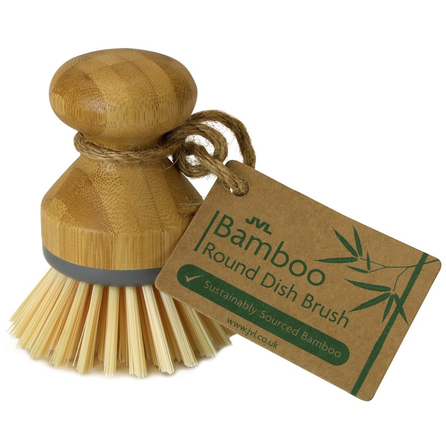 Jvl Round Bamboo Short Dish Pot Brush - Orange