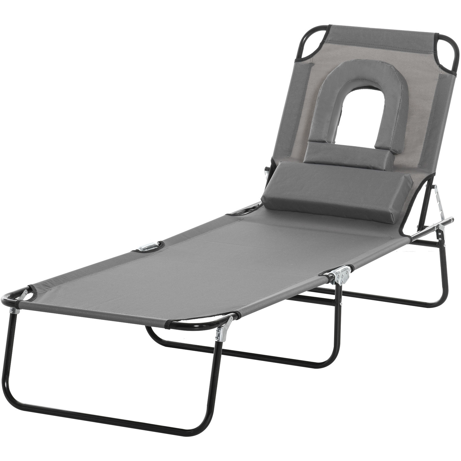Outsunny Folding Sun Lounger With Pillow - Grey 1 Piece