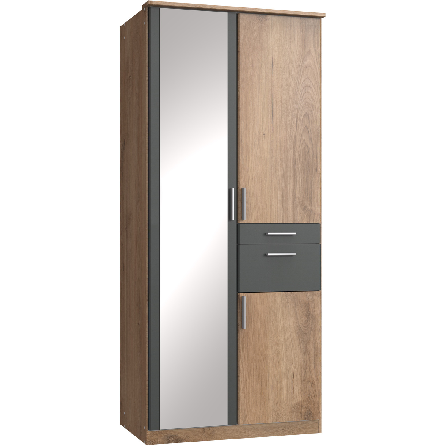 Koblenz Planked Oak 2 Door Wardrobe - Oak And Graphite