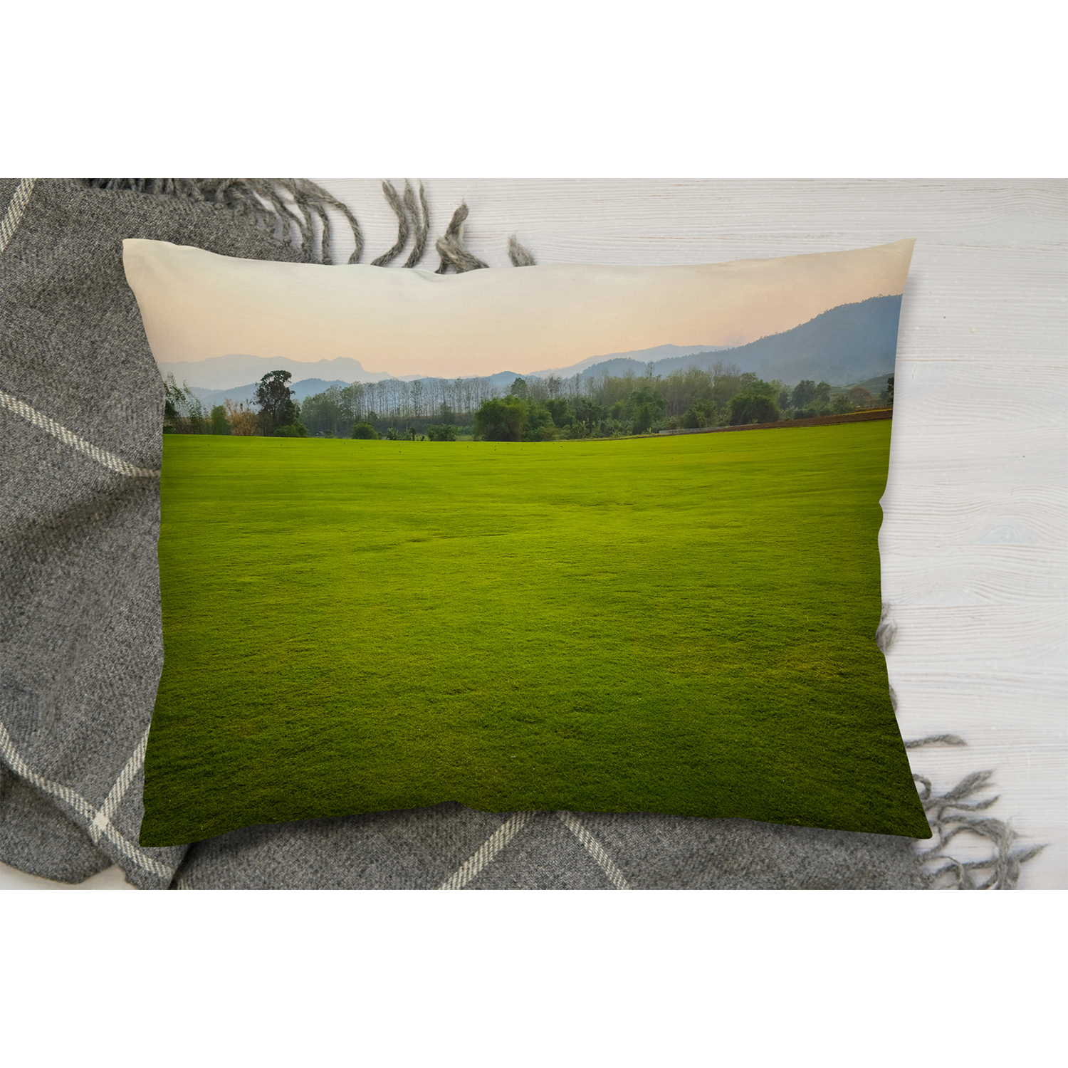 Background Image Of Lush Grass Field Cushion - Green
