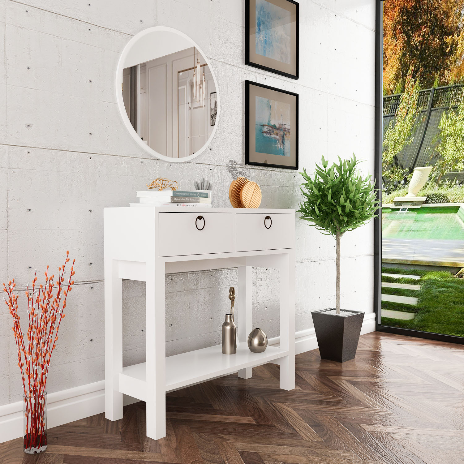 Console Table Dresuar With Mirror Monalisa - White
